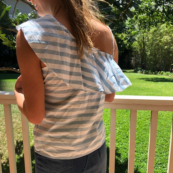 Blue white one shoulder top - Picture 3 of 3